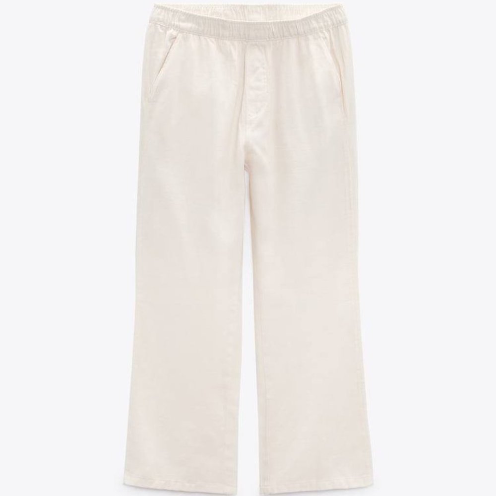 $49 NWT ZARA Cotton Blend Off-White Pants Mid Waist Straight Pants MEDIUM